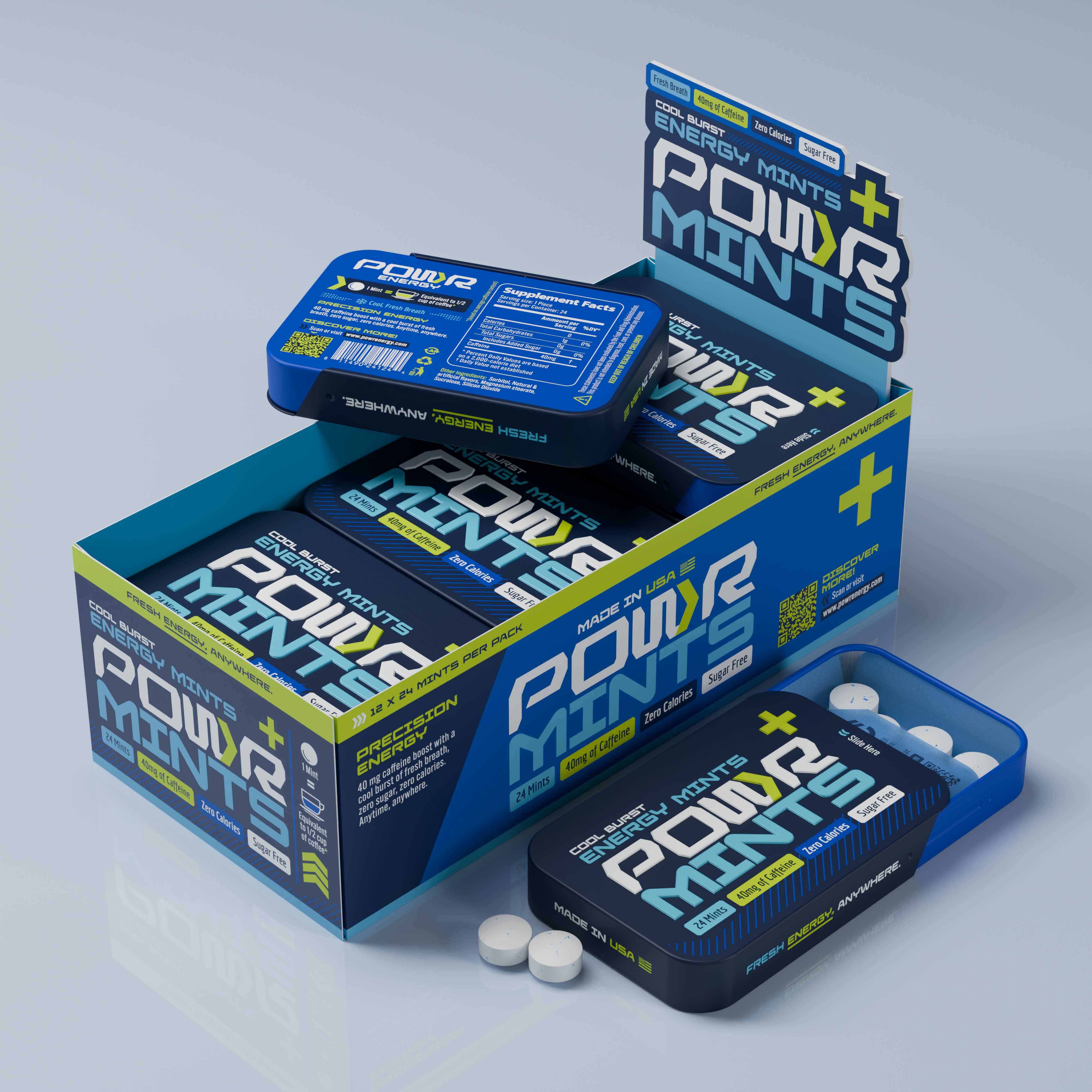 POWR Caffeinated Mints | Cool Burst (40mg Clean Energy)
